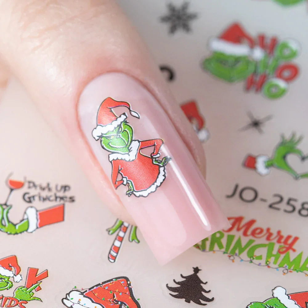 Adesivi per unghie natalizi Molly Nails JO-2580 Autoadesivi Grinch di Natale