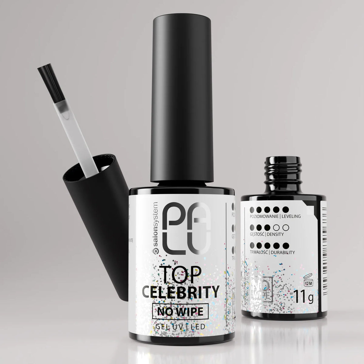 Palu Top Celebrity No Wipe 11g – top semipermanente trasparente con glitter argento e olografica, immagine 8