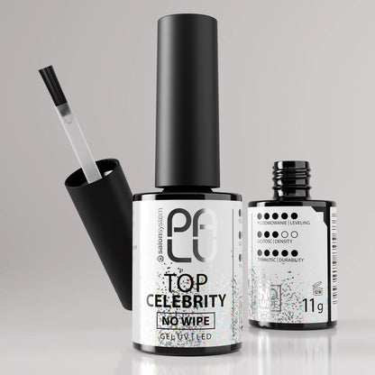 Palu Top Celebrity No Wipe 11g – top semipermanente trasparente con glitter argento e olografica, immagine 8
