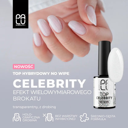 Palu Top Celebrity No Wipe 11g – top semipermanente trasparente con glitter argento e olografica, immagine 6