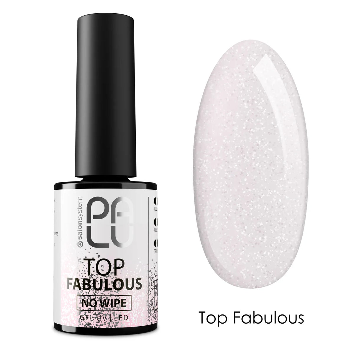 Palu Top Fabulous No Wipe 11g – top semipermanente rosato semitrasparente con glitter argento