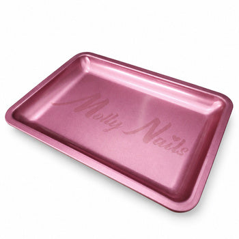 Vassoio metallico rettangolare rosa per strumenti MollyNails